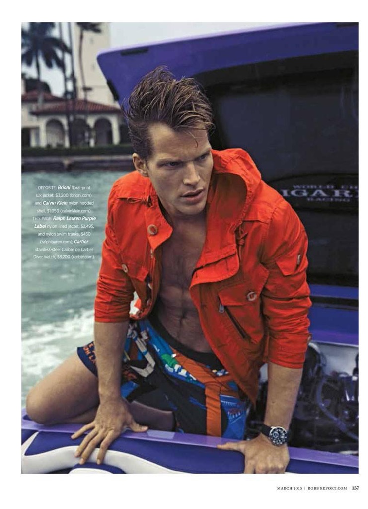 Ralph Lauren Purple Label offers a pop of color with a orange red nylon lined jacket.