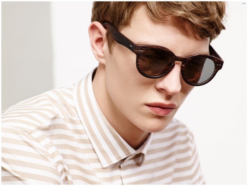 JACQUARD HORIZONTAL STRIPES SHIRT / ROUND SUNGLASSES