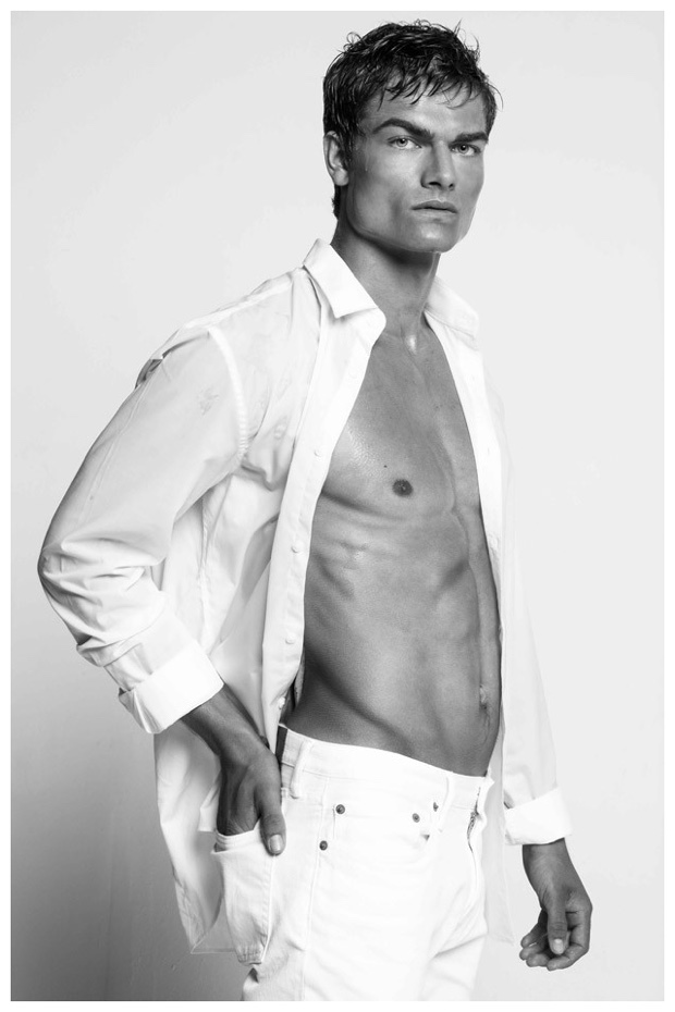 White Hot: Aidan Anderson is ready for summer in a classic white look.