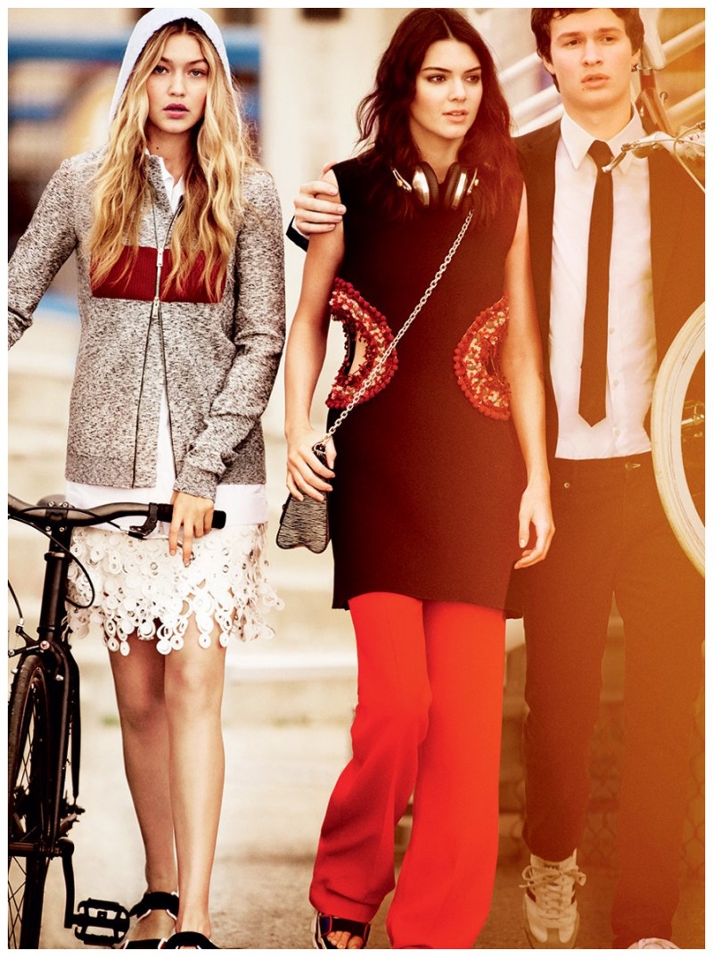 Ansel Elgort Kendall Jenner Vogue April 2015 Photo Shoot 003 Sporting a slim suit, Ansel Elgort heads outdoors with Gigi Hadid and Kendall Jenner.