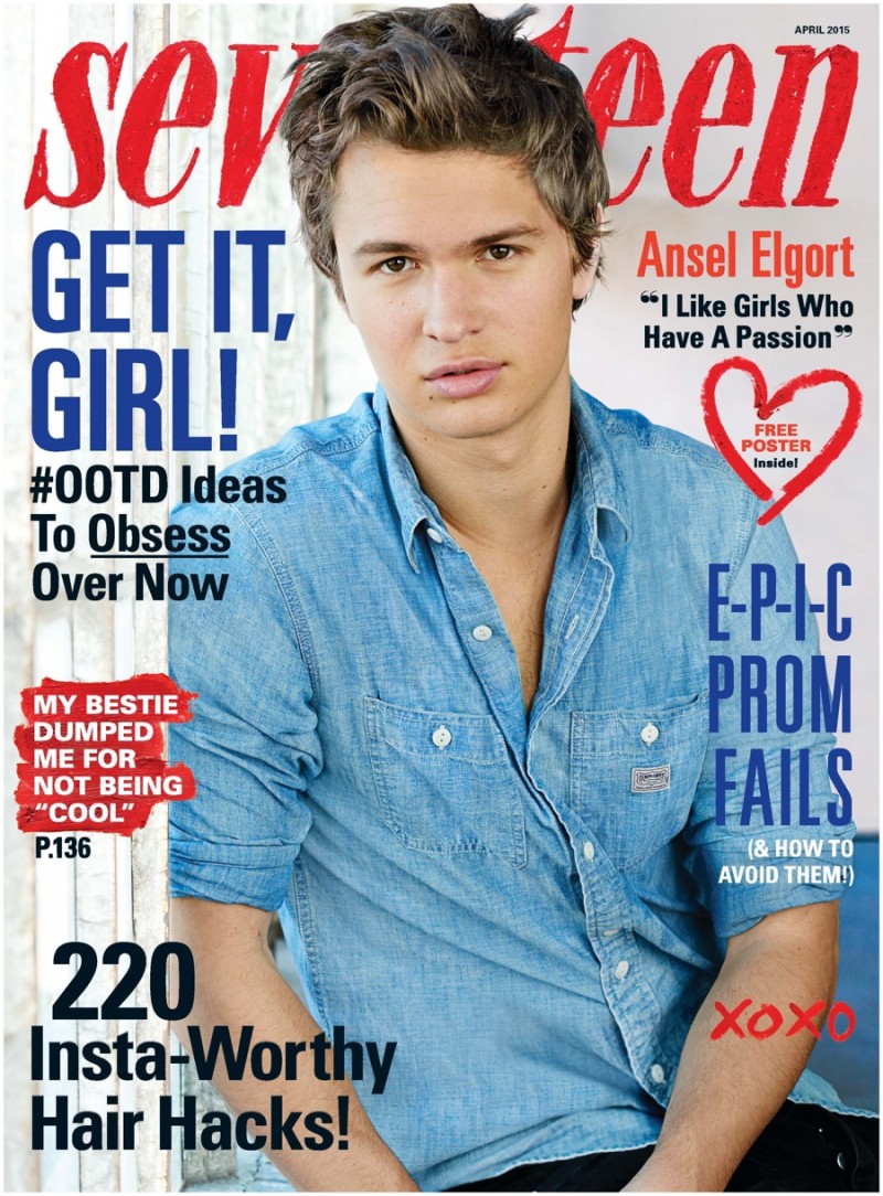 Ansel Elgort covers Seventeen's April 2015 issue.