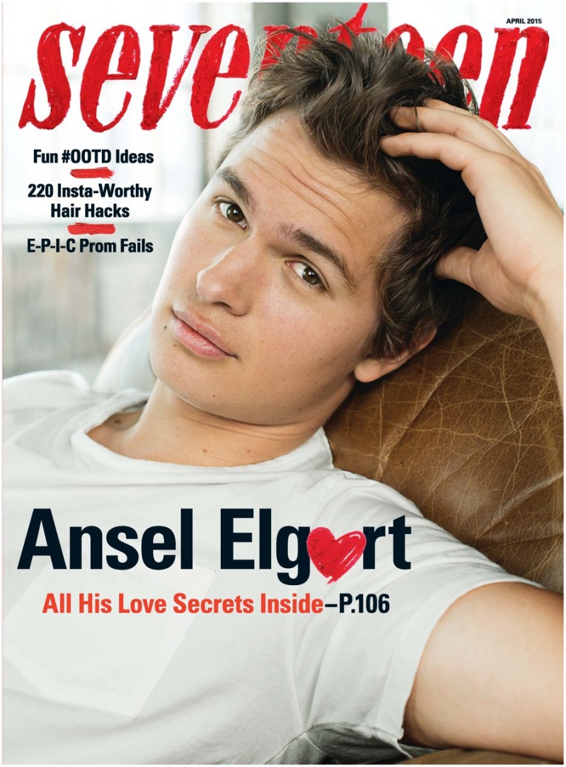Ansel Elgort poses in a classic white t-shirt.