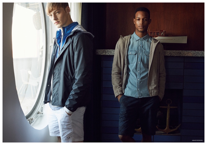 Roberto Sipos and Conrad Bromfield are sporty casual in essential Armani Exchange separates.