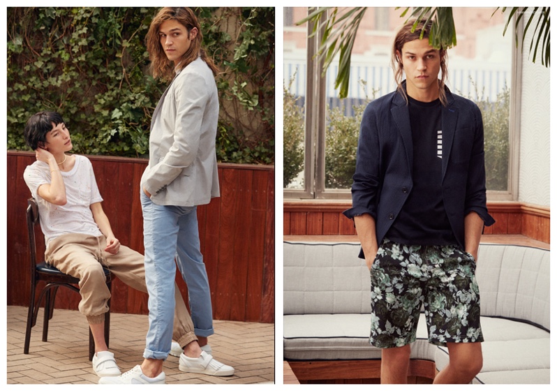 Model Miles McMillan wears looks from Armani Exchange's latest men's collection.