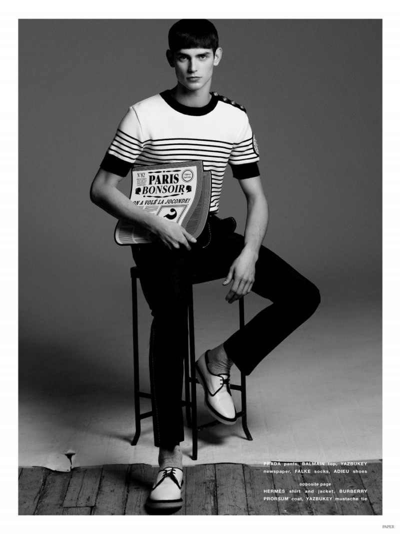 Arthur Gosse embraces his French pride in a striped top from Parisian label Balmain.