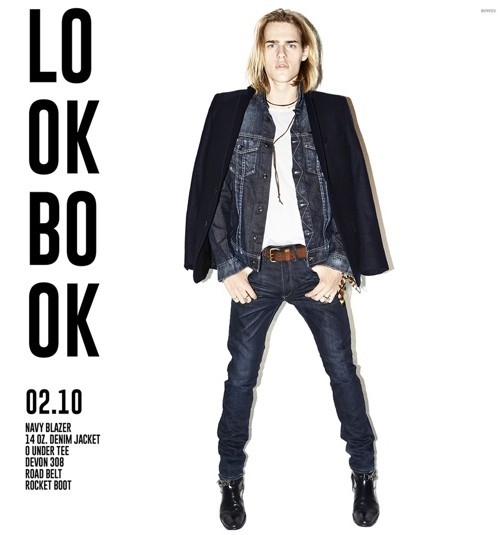 Take a cue from the rock inspired collection of Bowen. Model Ton Heukels wears a sharp blazer over his denim jacket.