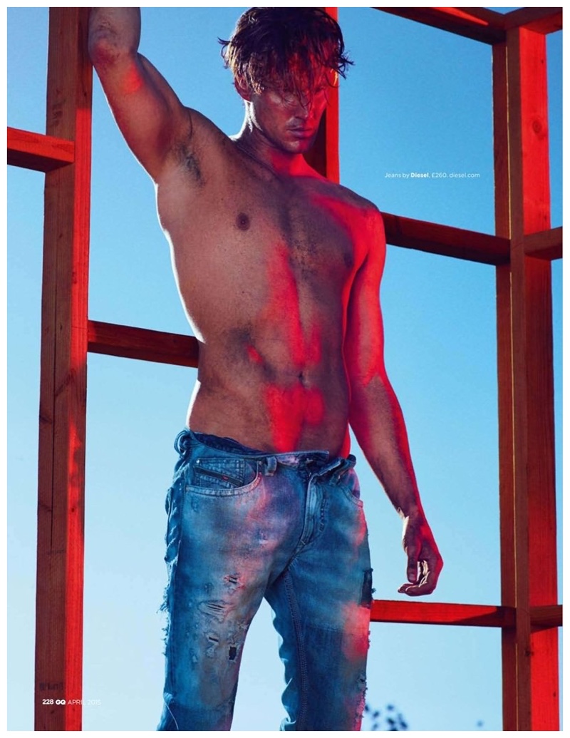 Shaun DeWet goes shirtless in denim jeans for British GQ.