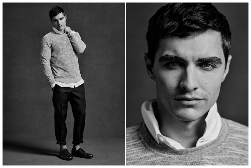 Dave Franco wears sweatshirt Club Monaco, shirt Sandro, trousers Maison Martin Margiela and shoes Marsell.