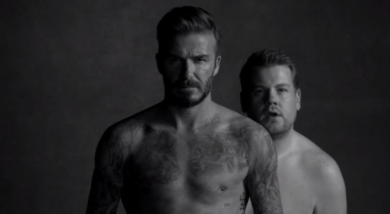 David Beckham James Corden HM Underwear Spoof Picture