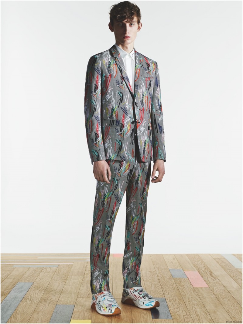 Dior Homme All-Over Print Suit and Sneakers.