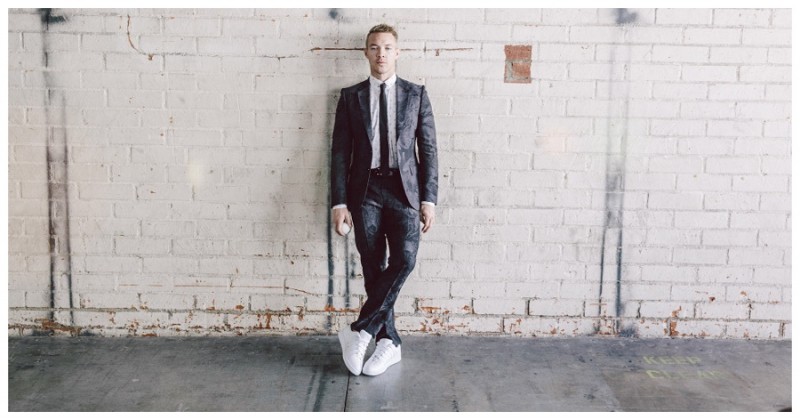 Diplo pairs a printed suit with K-Swiss sneakers.