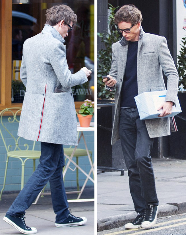 Eddie Redmayne Gray Thom Browne Coat