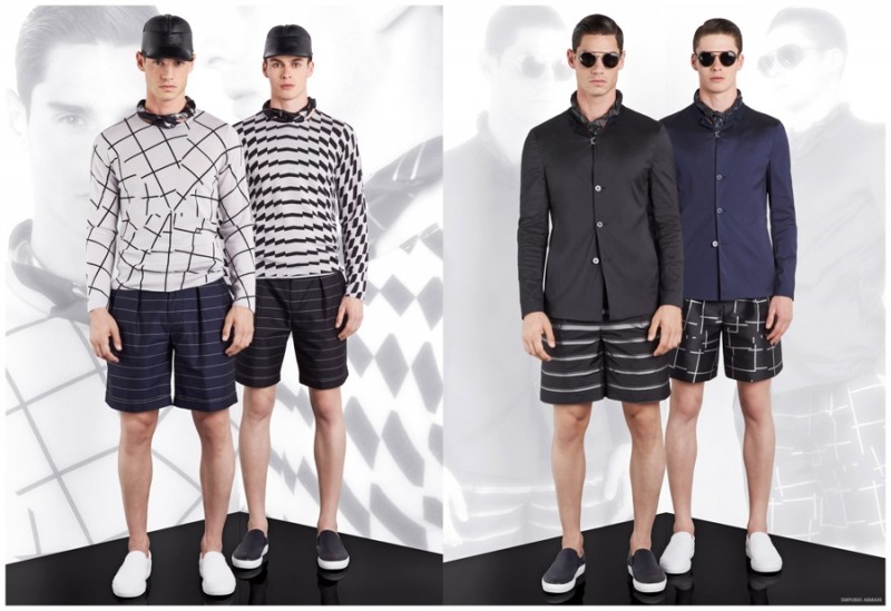 Emporio Armani goes graphic with geometric and stripe prints for its spring-summer 2015 menswear collection.