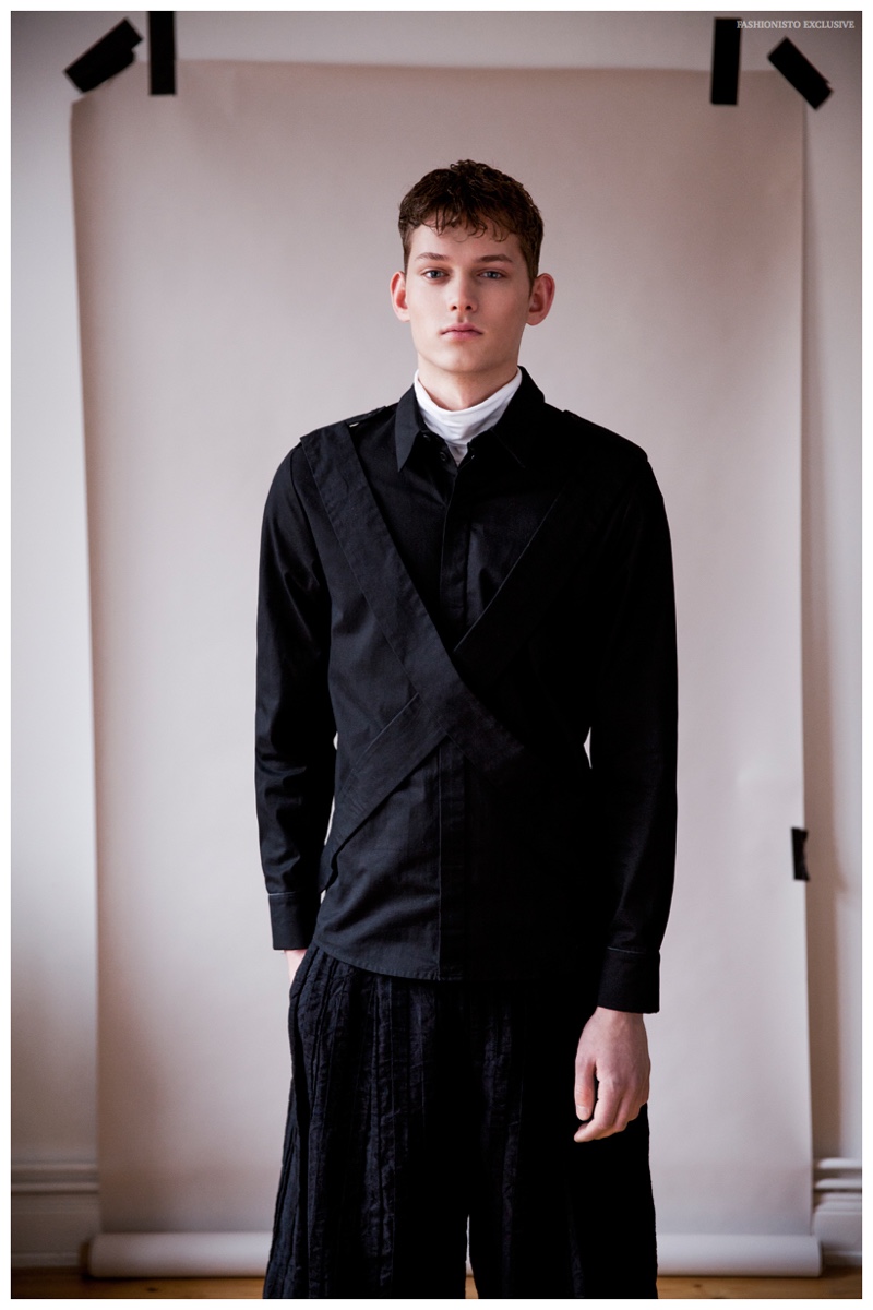 Christopher wears turtleneck Ethel Vaughn, shirt SoPopular and pants Mads Dinesen.