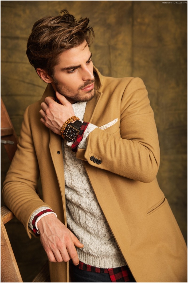 Dean wears coat Club Monaco, sweater Rag & Bone, shirt J.Crew and vintage watch stylist's own.