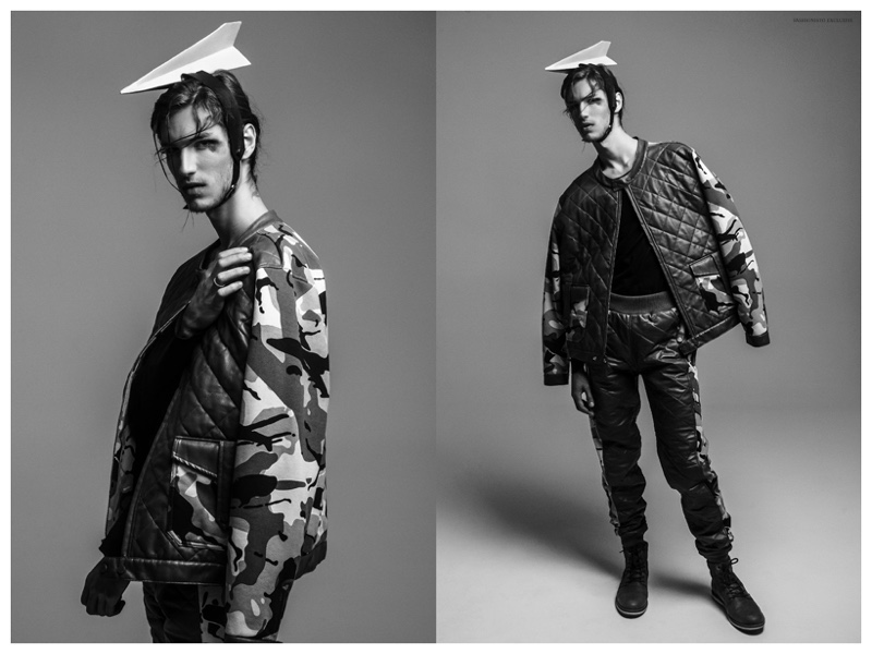 Reinaldo Berthoti gets sporty in a quilted bomber jacket and pants.