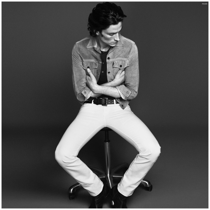 Matt Clunan has a casual moment in stark white denim jeans.