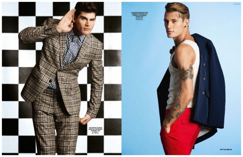 Left to Right: Models Ryan Bertroche and Andrey Zakharov show off designer looks for spring.