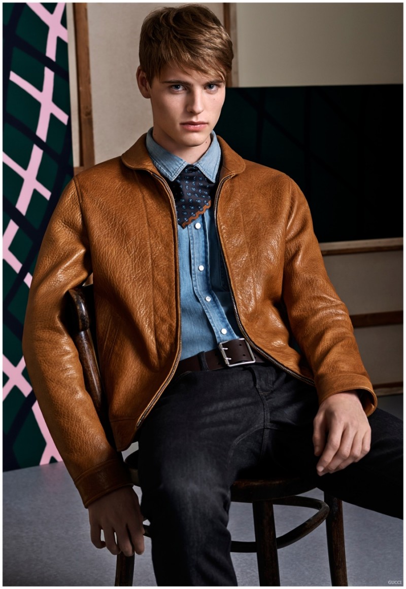 Gucci pays a luxe nod to the western motif with denim and rich, brown leather.