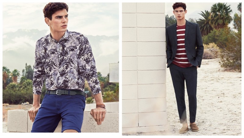 Pictured right, Arthur Gosse goes semi-casual in a suiting look with striped tee.