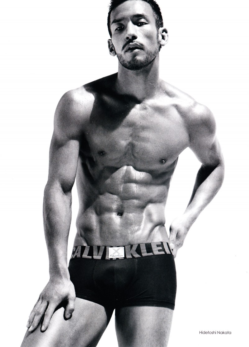 Japanese soccer player Hidetoshi Nakata models for Calvin Klein Underwear in 2010, wearing a design from its X range.