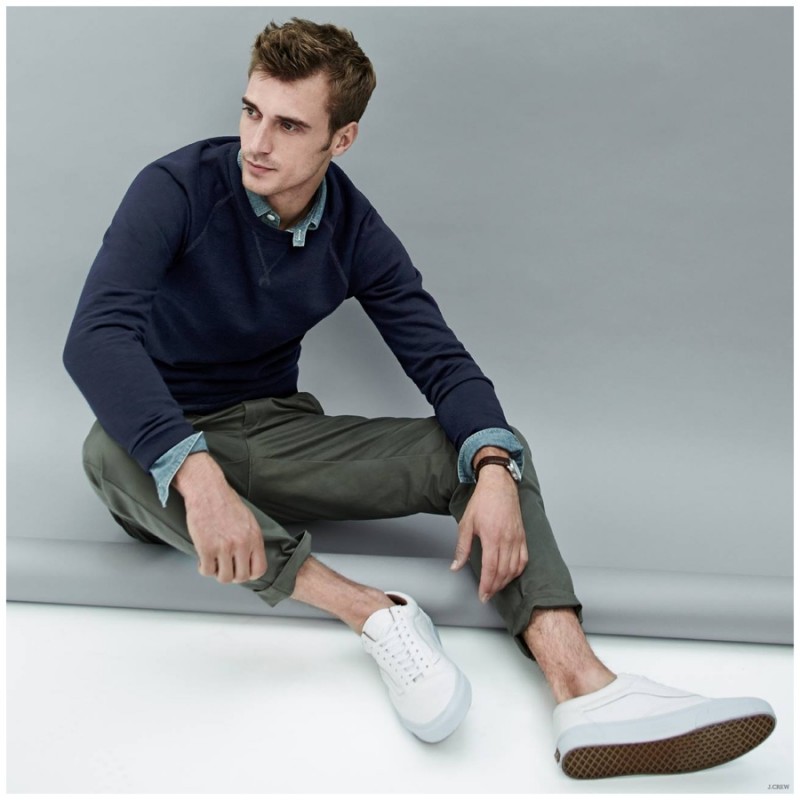 Model Clément Chabernaud rocks J.Crew's latest casual styles.