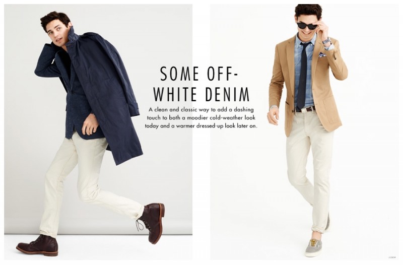 Trading out white denim for off white, J.Crew illustrates another light season alternative.