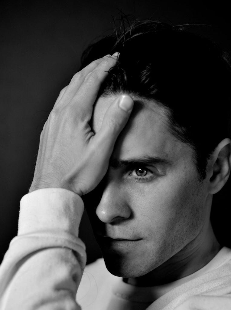 Jared Leto poses for a moody black & white image after his hair cut.