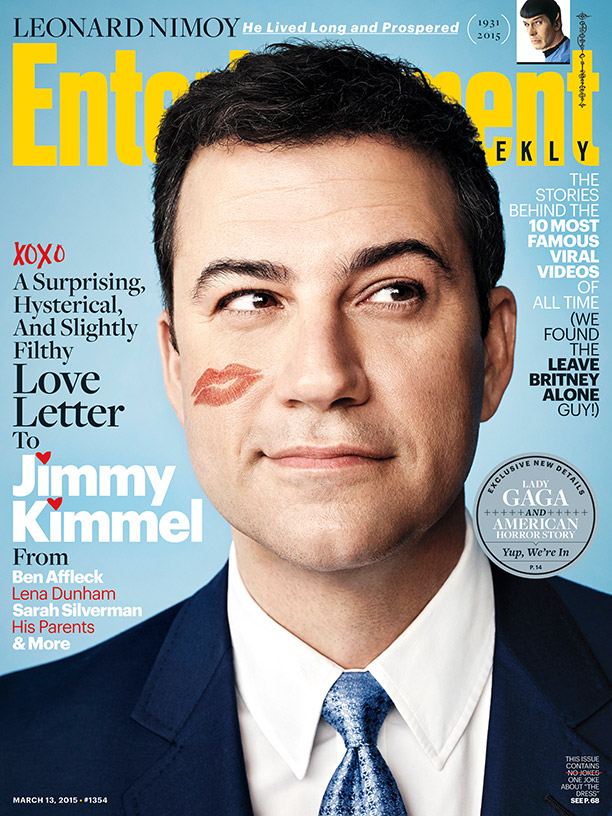 Jimmy Kimmel sports a lipstick kiss for the latest cover from Entertainment Weekly.