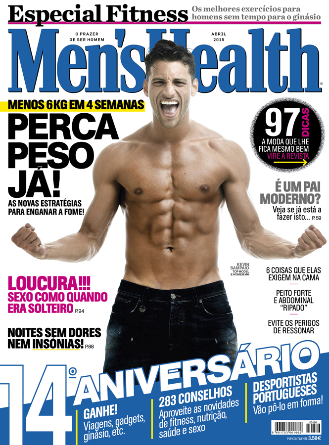 Kevin Sampaio goes shirtless for the cover of Men's Health Portugal, unveiling his ripped six pack.