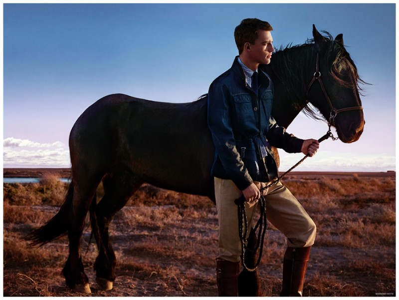 Victor Nylander has an inspiring style moment in khakis and leather riding boots.