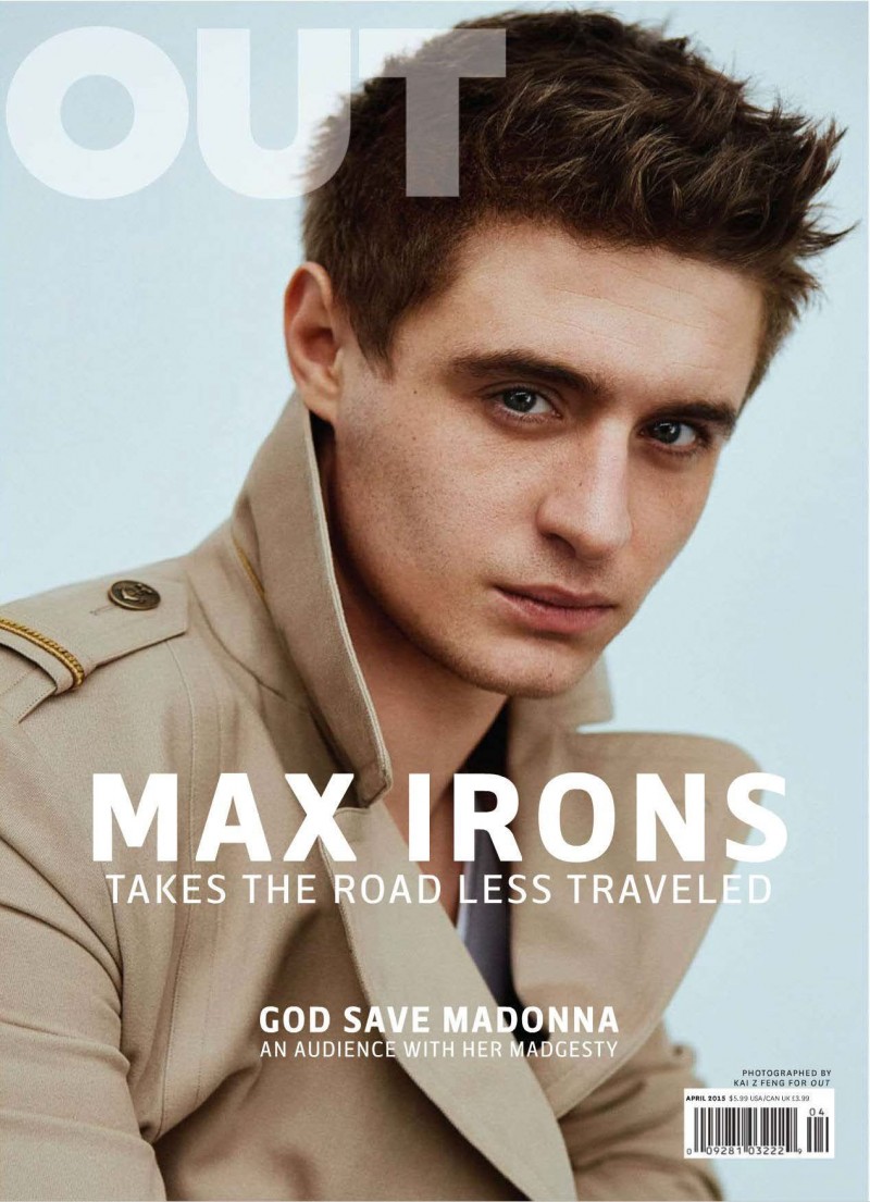 Max Irons photographed by Kai Z Feng for the April 2015 cover of OUT magazine.