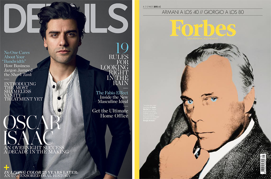 Covers! Giorgio Armani for Forbes, Oscar Isaac for Details April 2015 + More