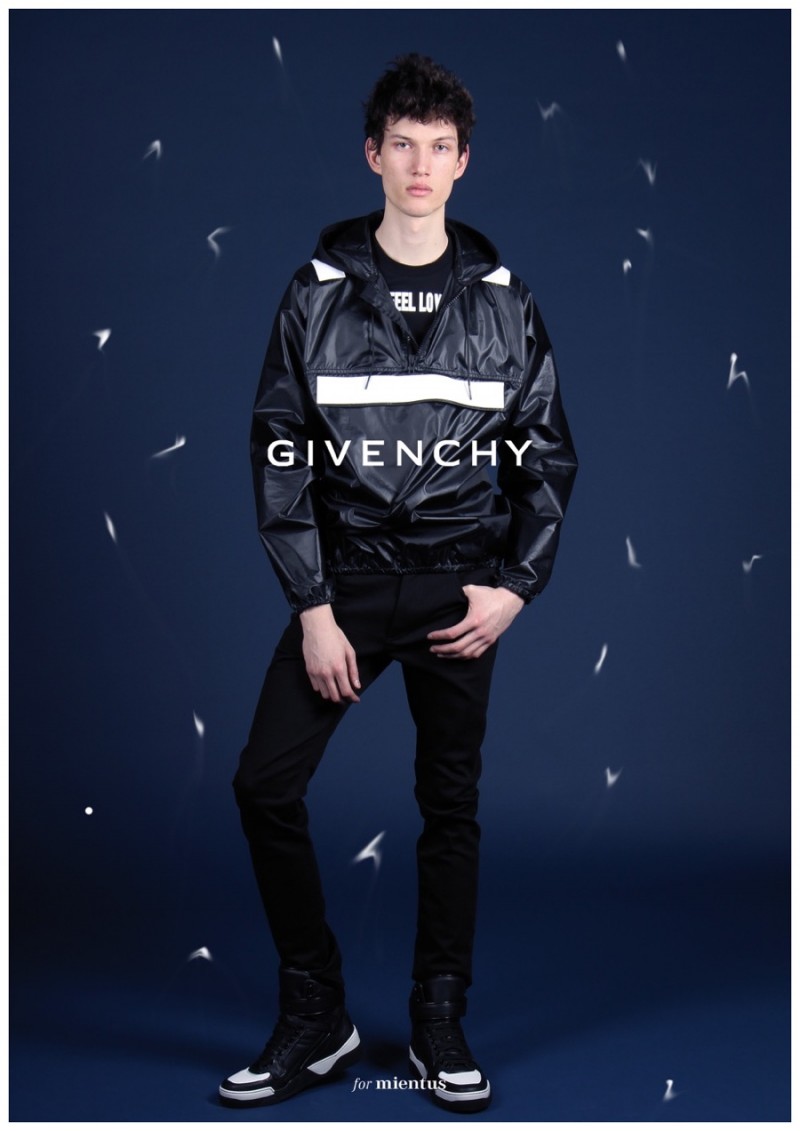 Offering up Givenchy's sporty side, Lukas Ziegele is dressed in head to toe black.