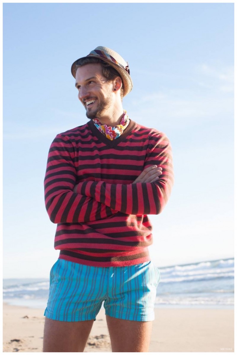 Parker Hurley is all smiles as he mixes spring separates for a fun casual look.