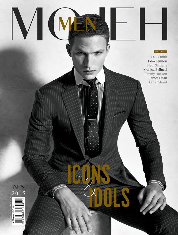 Nathaniel Visser covers the March 2015 issue of Mojeh Men magazine, posing for a photo by Matthew Scrivens. Styling by Gregory Wein.