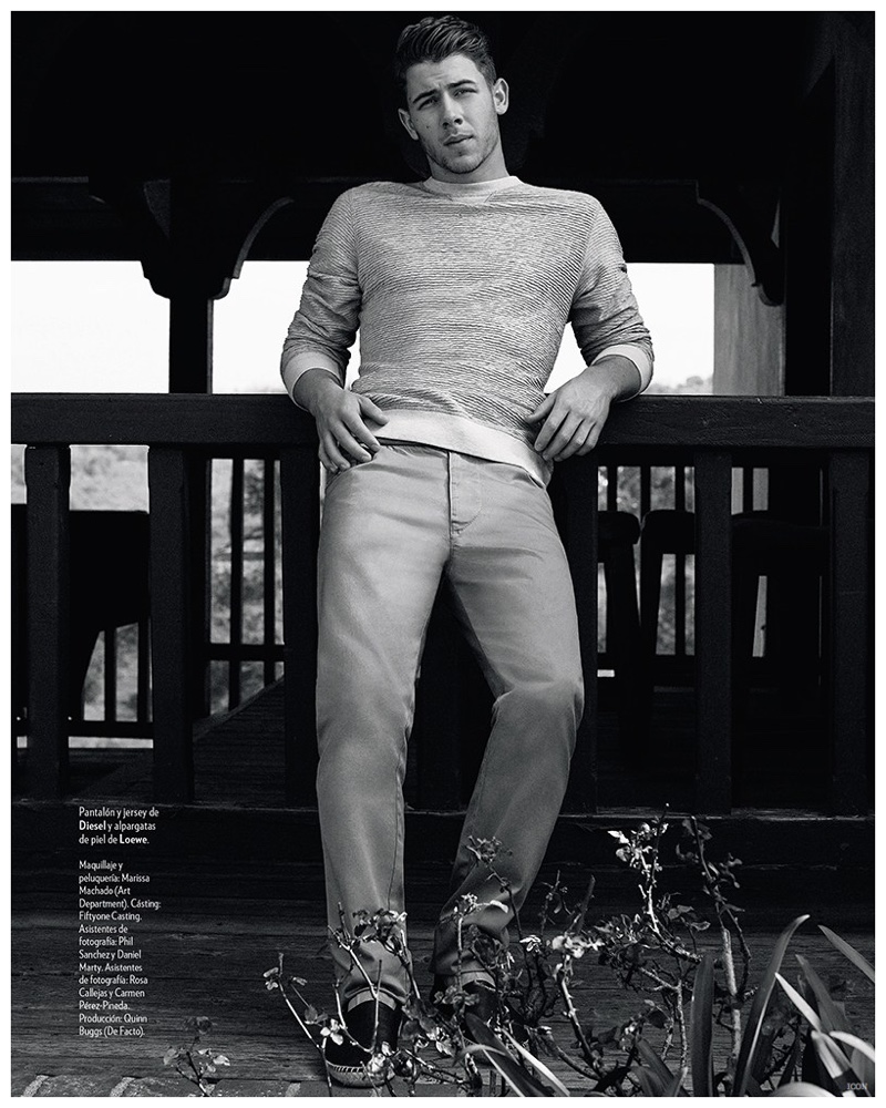 Neutral Territory: Nick Jonas wears all clothes Diesel and shoes Loewe.