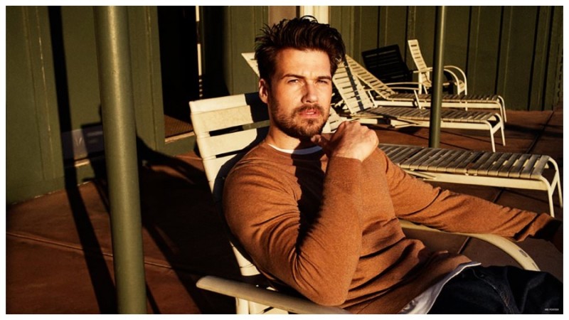 Nick Zano wears sweater Acne Studios, t-shirt Levi's Vintage Clothing and jeans Chimala.