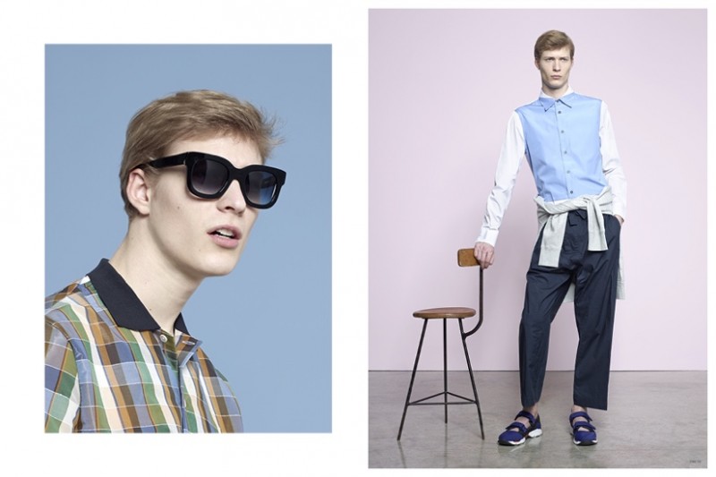 Left: ACNE STUDIOS Checked Olaf Shirt THIERRY LASRY Dominaty Sunglasses Right: MARNI Colour-Blocked Cotton Shirt MARNI Oversized Cotton Trousers MARNI Neoprene Sneakers ACNE STUDIOS College Sweatshirt