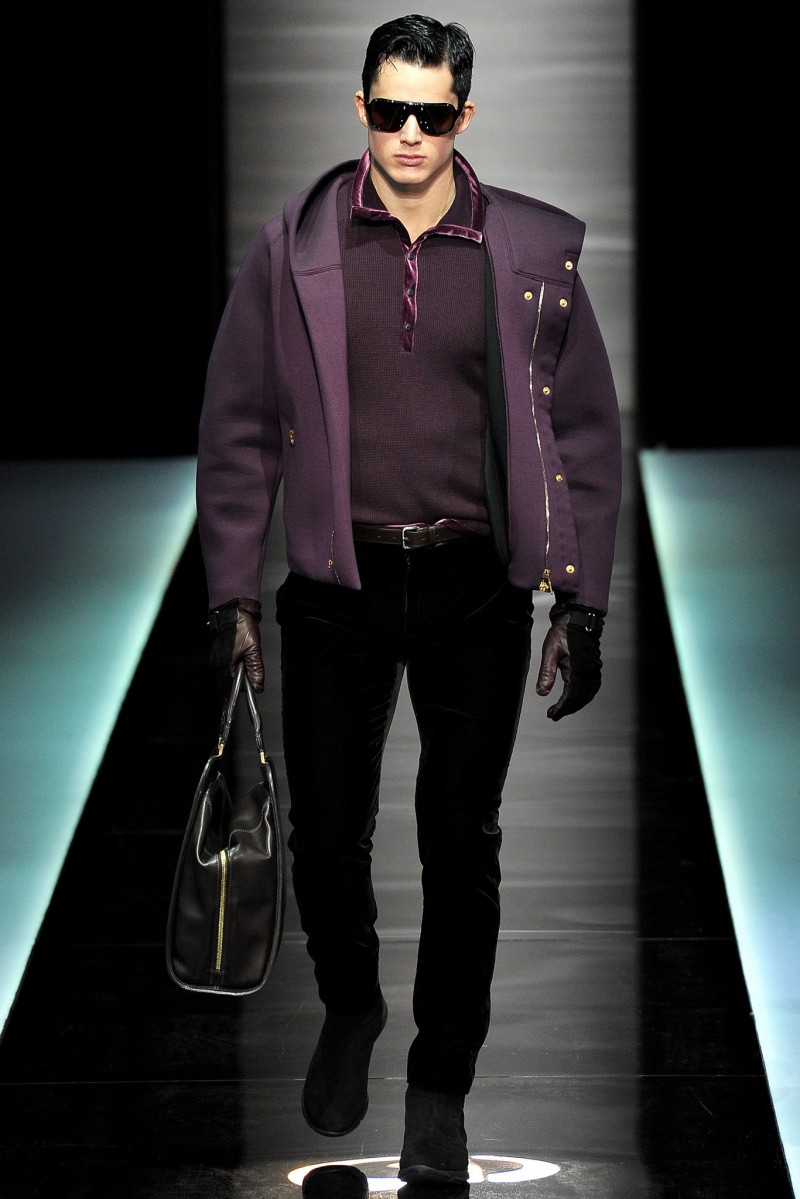 Pietro Boselli walks for Giorgio Armani's fall-winter 2013 show.