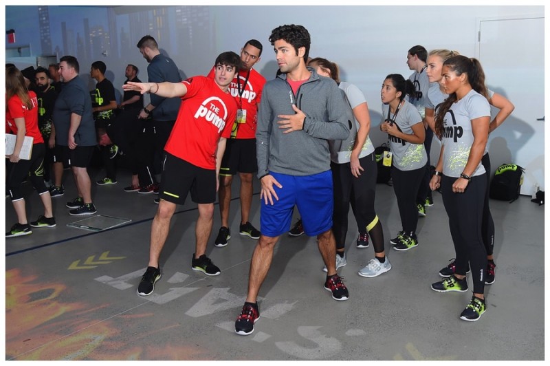 Adrian Grenier tries out a pair of Reebok's revisited Pump sneaker.