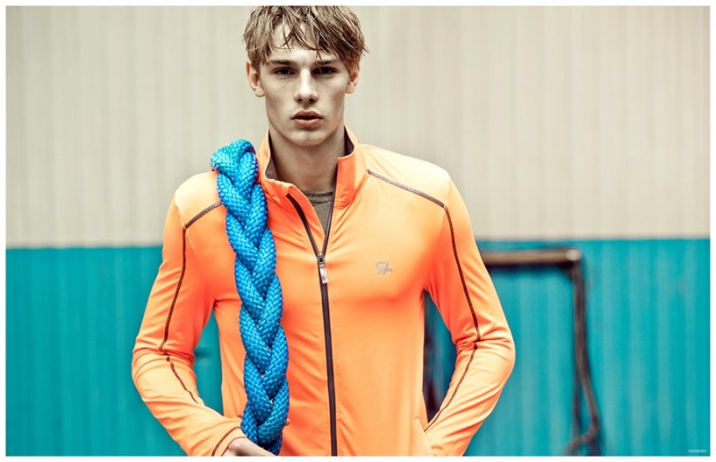 An active jacket adds a pop of color with fluorescent orange.