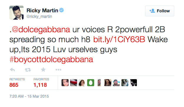 Singer Ricky Martin, who has two children by gestational surrogacy took to Twitter to add his opinion on the controversy.