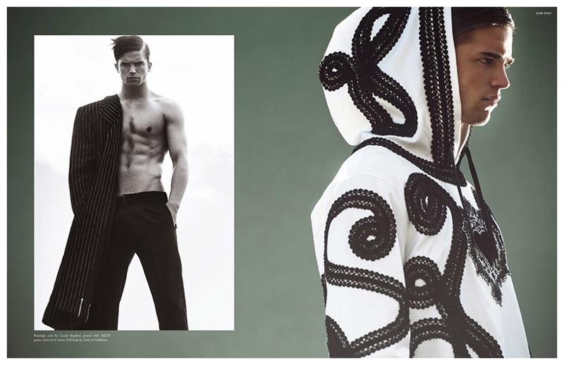 An athletic aesthetic is upgraded with a graphic black and white hooded look from Dolce & Gabbana.