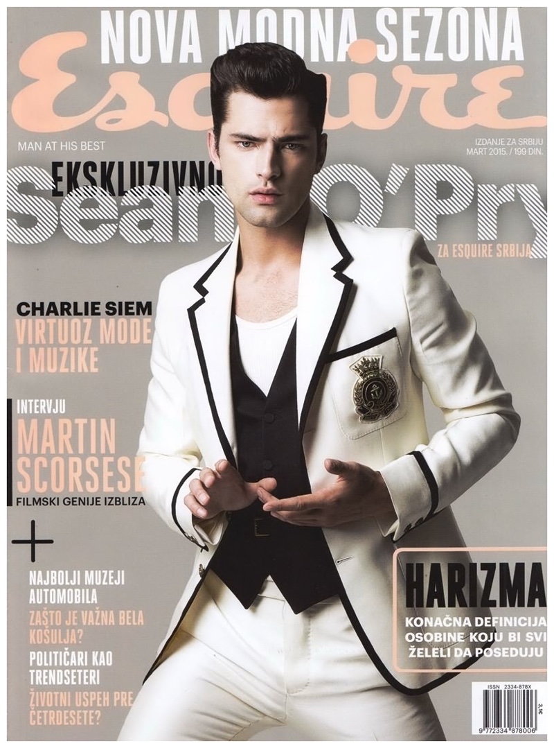 Sean O'Pry dons a black and white suiting number for the debut cover of Esquire Serbia.