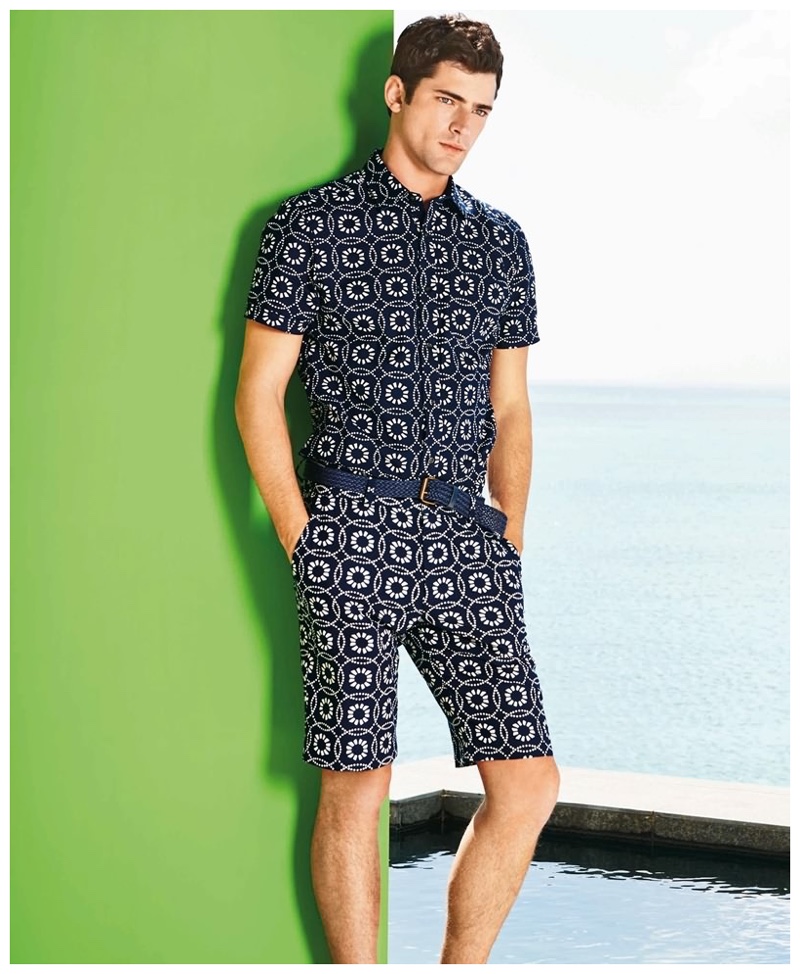 Sean O'Pry charms in a matching top and shorts combo.