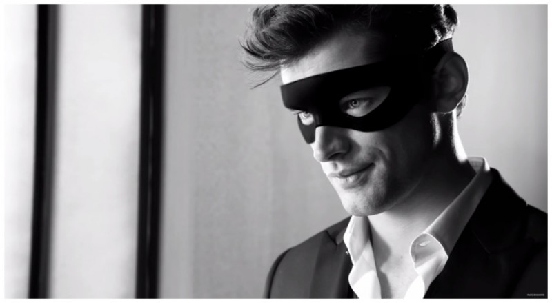 A man of mystery, Sean O'Pry is captured in a black mask.
