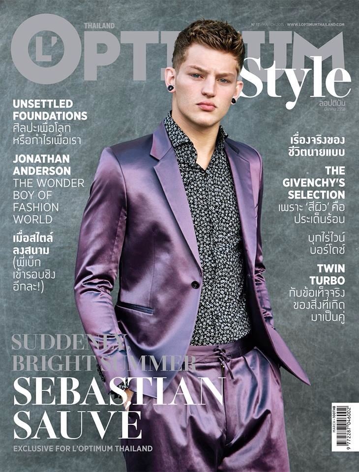 Sporting black plugs, Sebastian Sauve covers the latest issue of L'Optimum Style Thailand, photographed by Kal Griffig and styled by Jimi Urquiaga. 