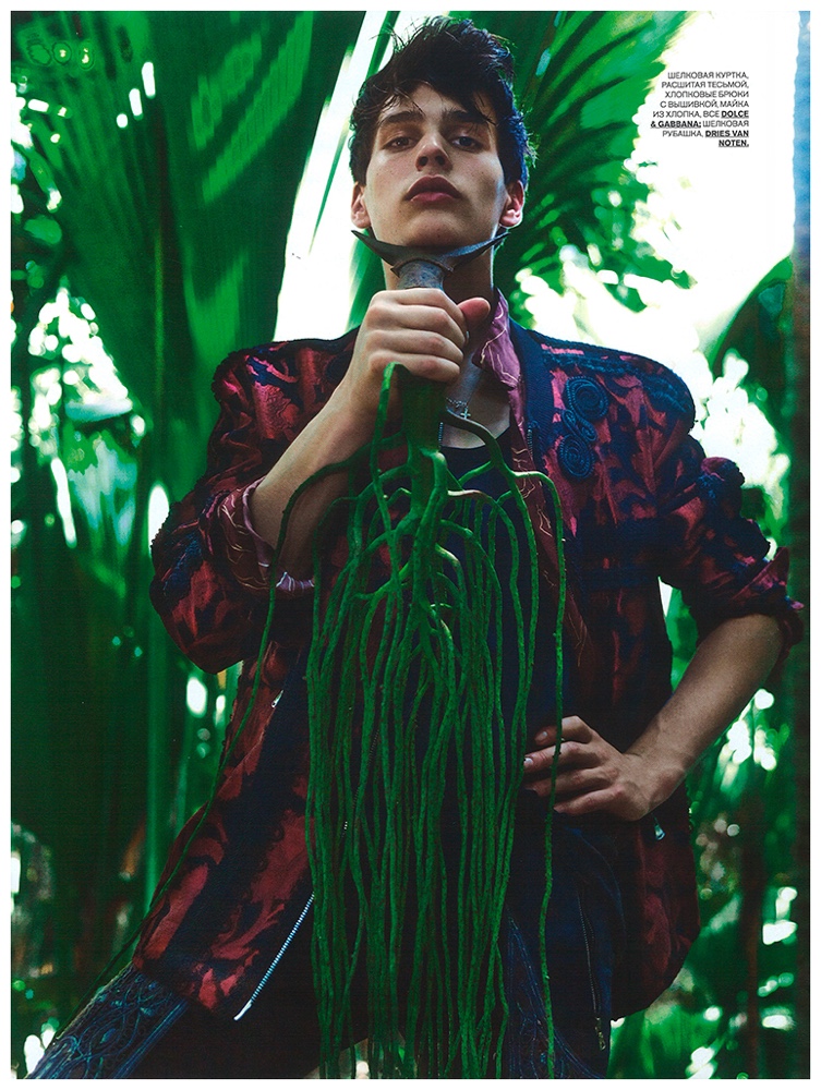 Simon Van Meervenne channels the Spanish bullfighter in a decadent red and black look from Dolce & Gabbana.