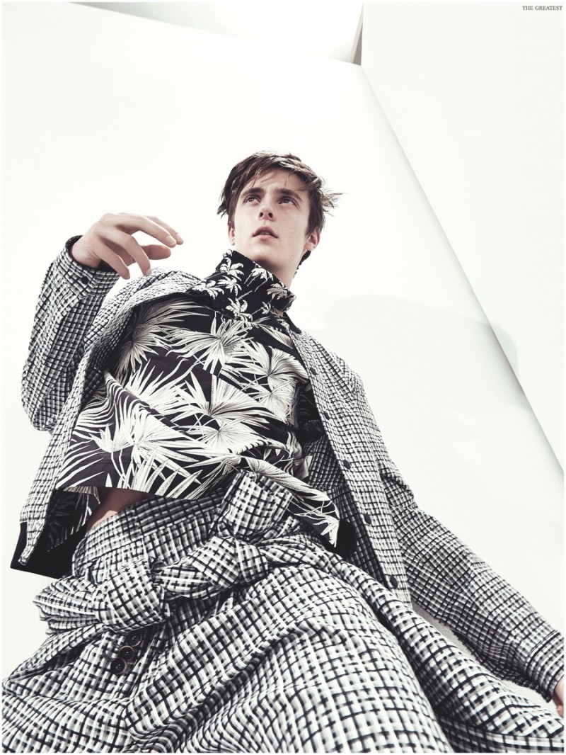 Wearing a fun mix of prints, Gustaaf Wassink models an ensemble from MSGM.